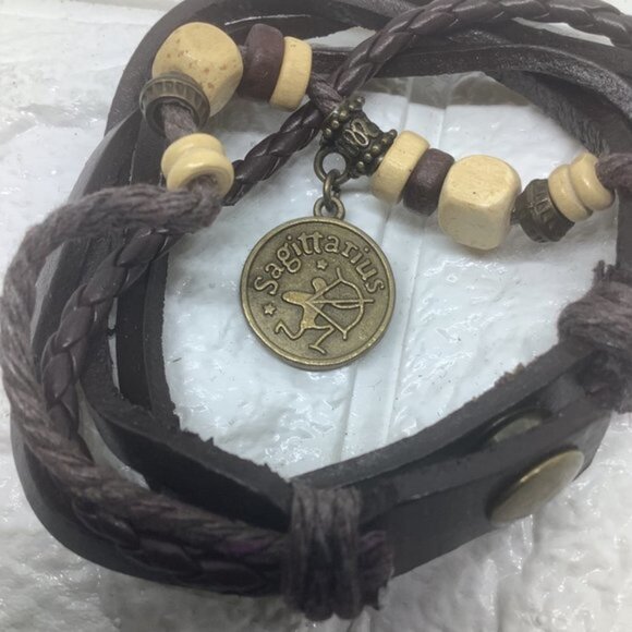 Multi Layer Braided Faux Leather Unisex Bracelet - Sagittarius - Picture 4 of 7